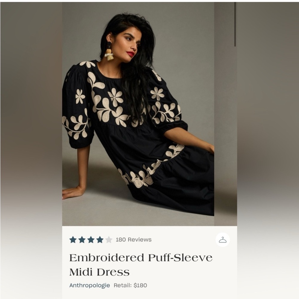 Anthropologie Black Dress with Cream Embroidery